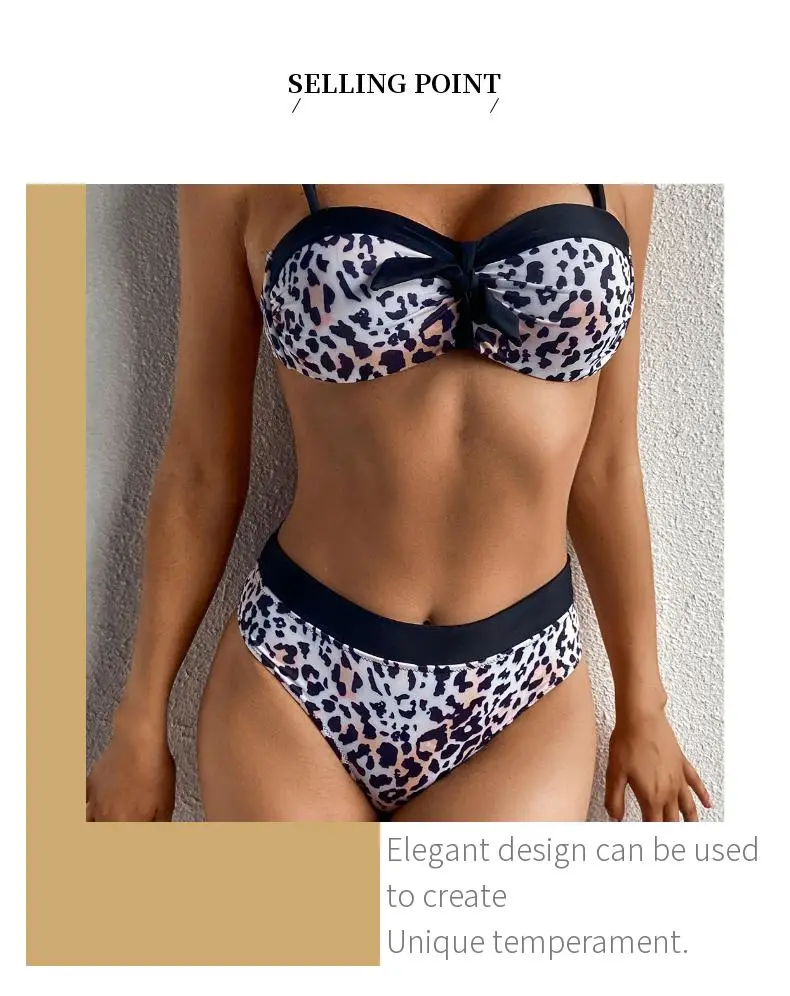 Wholesale New Fashion Bandage Women Bikini 2021 Sexy Beach Two Pieces Leopard Swimwear