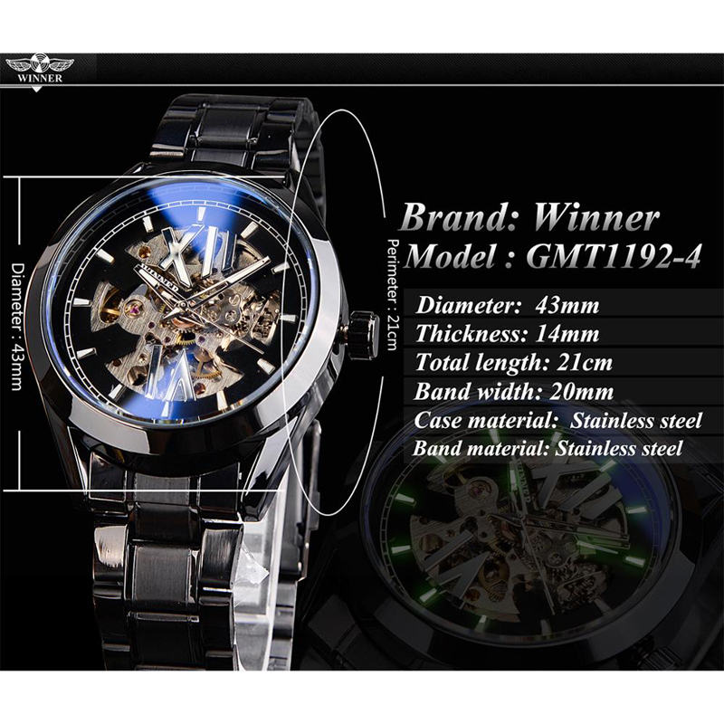 New winner mechanical watch fashion hollow waterproof watches automatic men relogio masculino GMT1192
