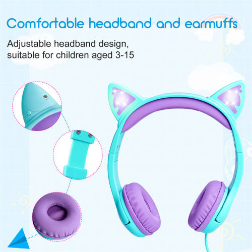 New Trend Cat Ear Headphones LED Kids Girls Headphones