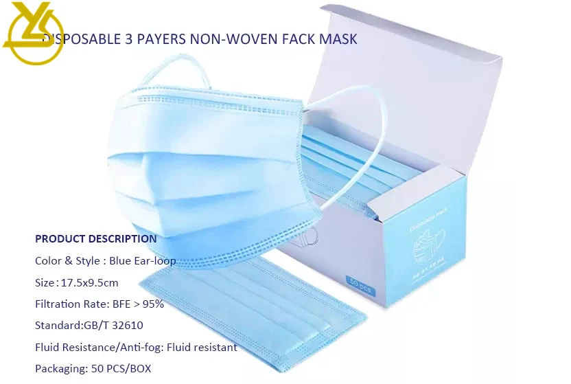 3 Ply Non-Woven Face Mask Earloop Felt Face Mask Made in China