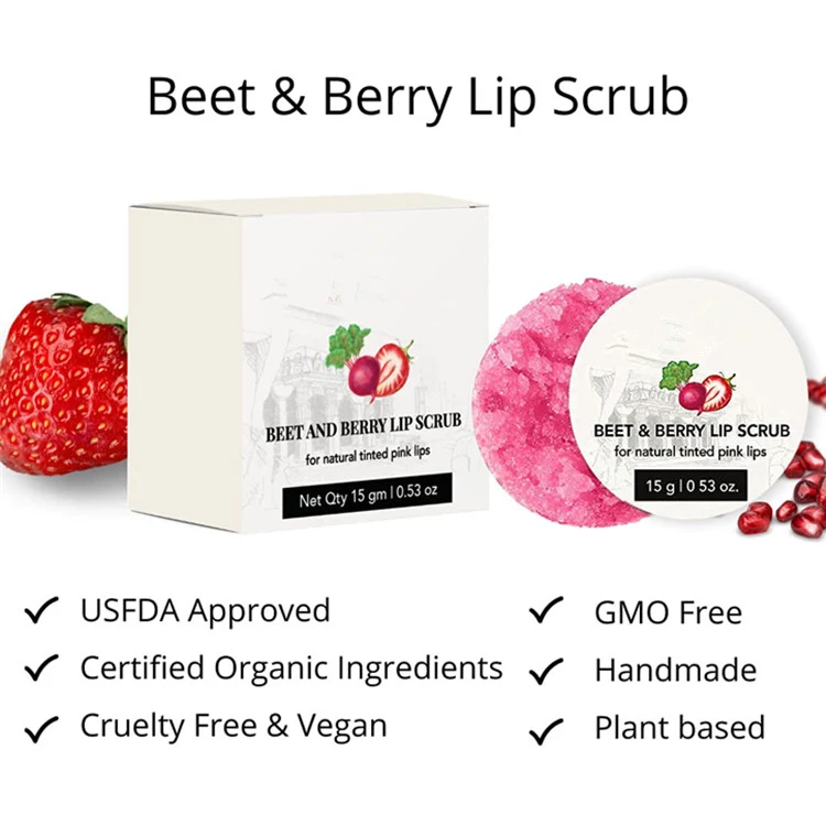 Private Label Beet & Berry Lip Scrub Exfoliator & Moisturizer Pink Lip Sugar Scrub