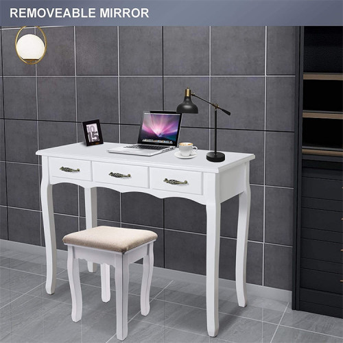 LED Drawers Makeup Dressing Table with Cushioned Stool