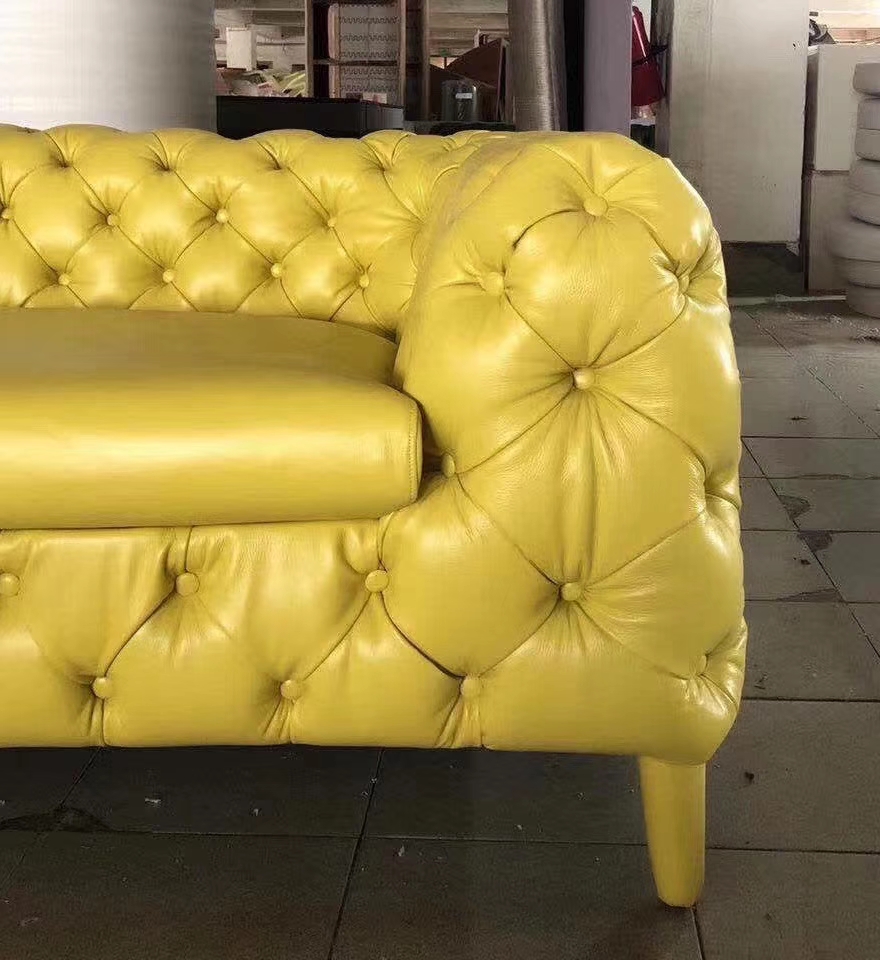 Hotel Furniture  Modern Luxury Design Windsor Three Seater Sofa Tufted Chesterfield Couch by leather