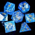 High Density Cracked Glass DND Dice 7 Piece Polyhedral Dice Set for DND TTRPG Pathfinder, Crystal Crack Glass Designer Dice