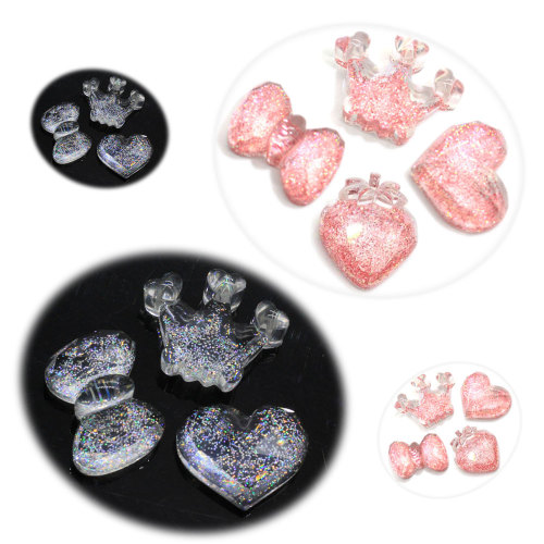 Newest Pink Glitter Crown Resin Bowtie Flatback Heart Resin Cabochons Phone Cover Jewelry Craft Charms