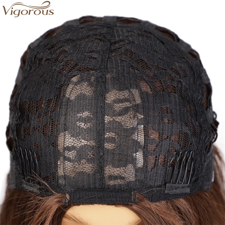 Vigorous Top Quality Fashion For Ladies Long Brown Wavy Wigs Middle Part Synthetic Fiber Wigs For Black Women Wholesales