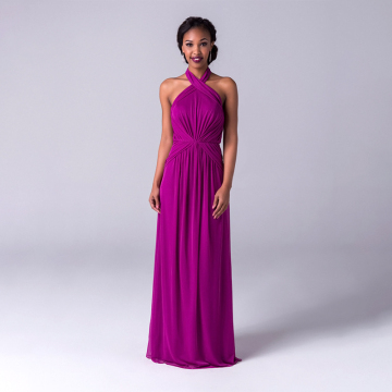 OEM make fashion clothes women long purple chiffon halter wedding elegant dresses