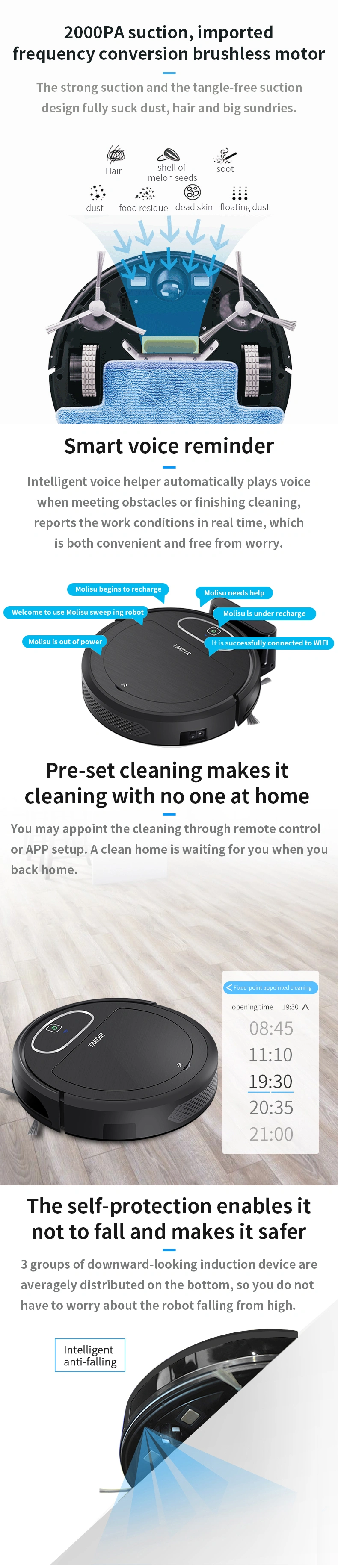 OEM Customized Robotic Vacuum Cleaner and Mop with Navigation Planning and APP Control