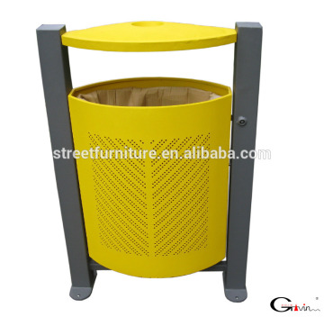 Antique yellow waste bin metal outdoor furniture