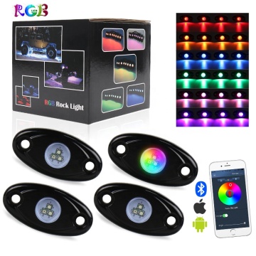 OVOVS 2" 9W Undercar RGB LED Lights Remote Control 4 Pods ATV UTV 4x4 Trucks