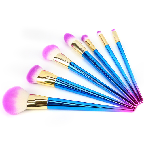Meilleure vente 7pcs Coloful Maquillage synthétique Brosses Kits Aluminium Ferrule Vacelle privée Cosmetic Brushes Setements