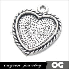 heart antique silver plated pendant tray bezel blank settings,fit 25mm heart glass cabochon
