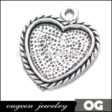 heart antique silver plated pendant tray bezel blank settings,fit 25mm heart glass cabochon