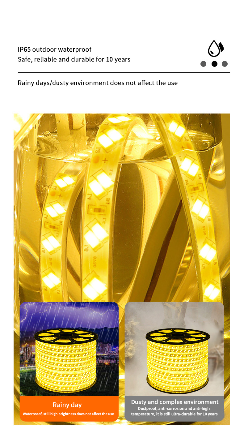220V High Voltage 72leds 120leds IP65 Double Row Led Strip 5730 Led Strip Flexible