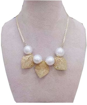 Statement Necklace, New Fashion Jewelry Leaf Charms & Pearl Statement Necklace , Statement Necklace Wholesale PT2074