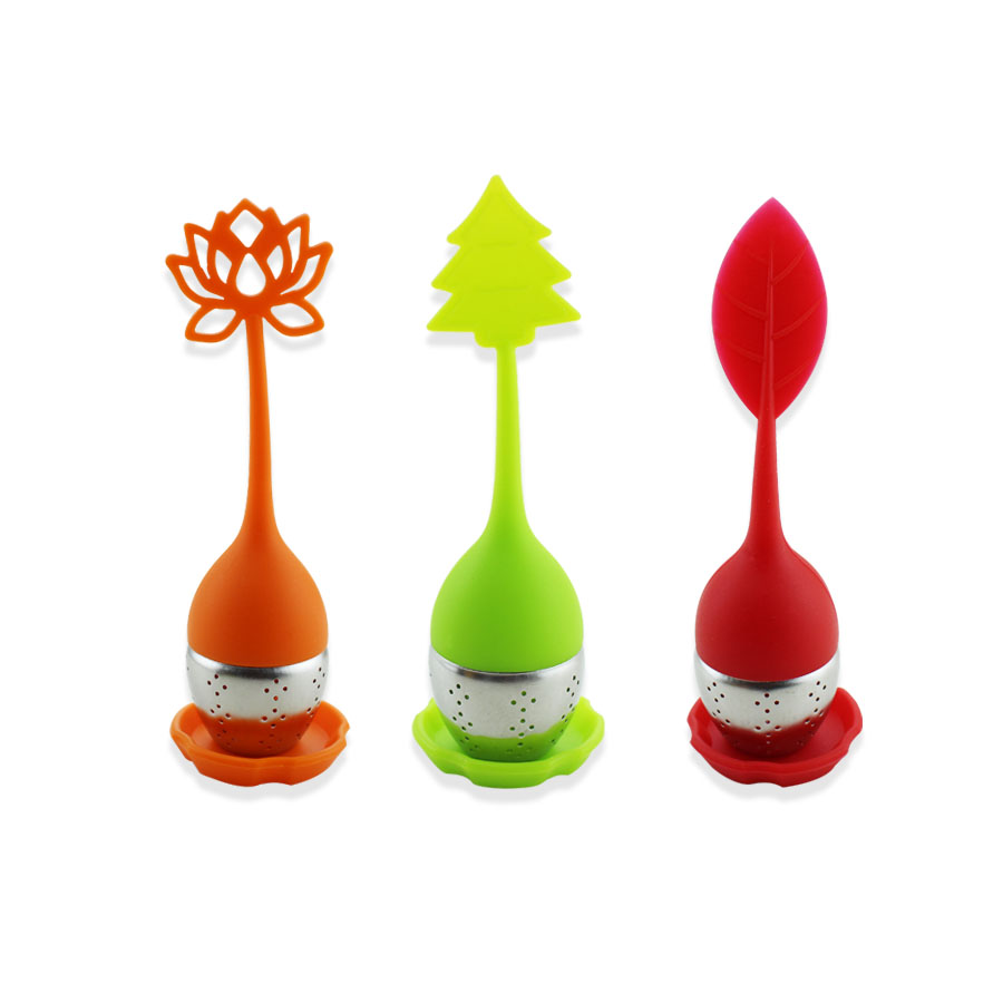 Infuseur fait sur commande de thé d&#39;acier inoxydable de poignée de silicone 3PCS