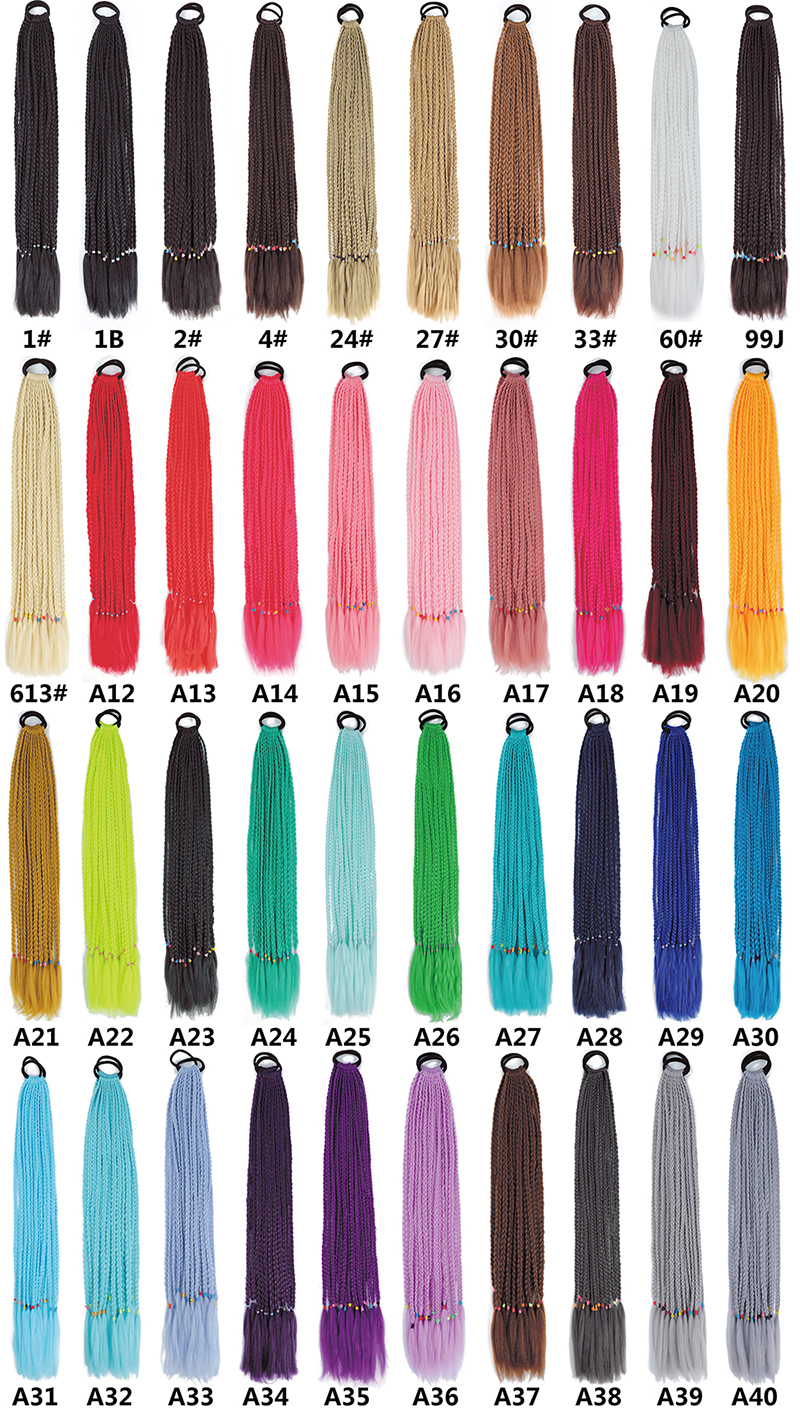 Alileader Colorful Box Ponytail Extensions False Overhead Tail With Rubber Elastic Band Braiding Hair Piece Pigtail Synthetic