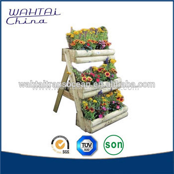 Antique rustic look wooden hanging flower pot planter