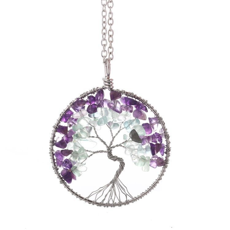 Arbre de Vie Pendentif pour Collier Amulette Cristal Quartz 7 Chakra Méditation Pierres Précieuses Charmes Paix Famille Cadeaux