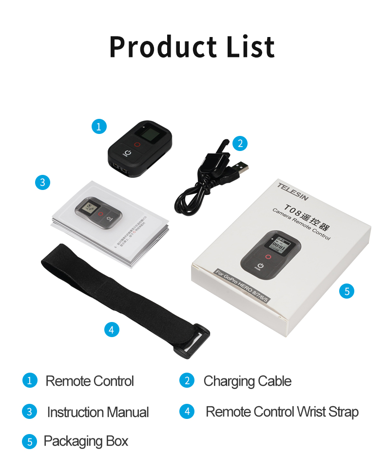 TELESIN WiFi Remote Control suitable for GoPro Hero 10 9 Max Hero 8 7 6 5 4 3 Black Hero 4 Session sports camera accessories