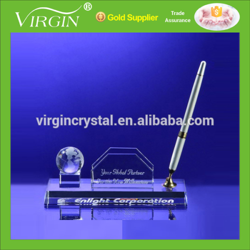 VIP business crystal globe office gift desktop set with pen holder, name card holder