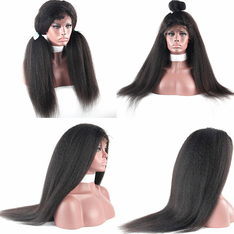 Kinky straight full lace wig virgin brazilian yaki human hair wig with baby hair for black woman human hair wig