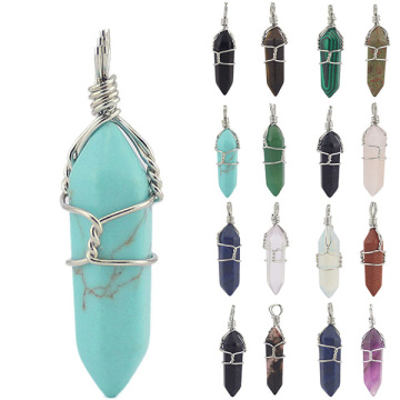 Crystal Necklace Pendant Quartz Stone Silver Wire Wrapped