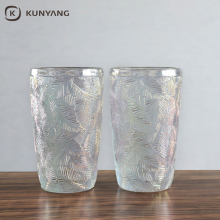 Colorful Electroplated Romantic Leaf Embossed Glass Cups