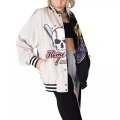 Ladies Custom Embroidered Contrast Baseball Jacket