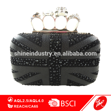 Stoned Union Jack Skull Knuckle Handle Clutch Bag