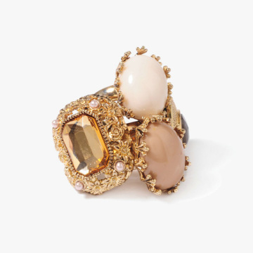 Designer inlay raw gemstone 18k gold finger ring for girls