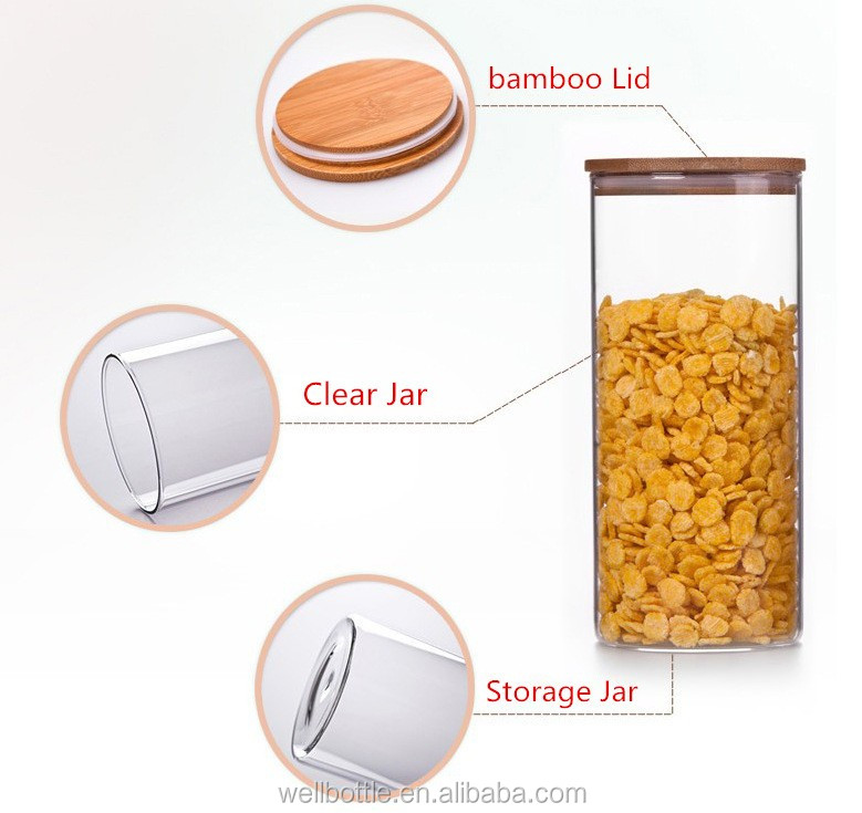 Customize any size high borosilicate glass storage jar with wood lid Storage-151RL