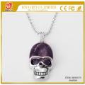 Natural Amethyst Skull Gemstone Pendant Necklace with Silver chain