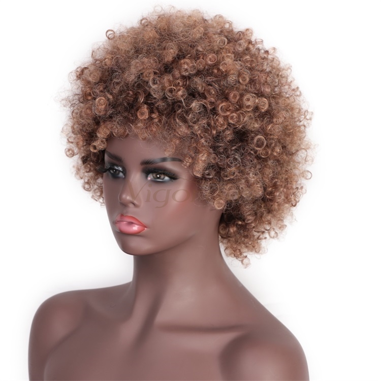 Vigorous Afro Short Wigs Heat Resistant Synthetic Fiber Wig Fluffy Kinky Curly Wig for Black Women