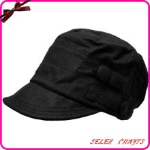 Solid Black 4 Button Military Style Cap Hat