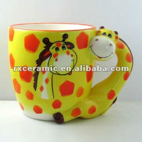 ceramic giraffe mugs, ceramic children mugs, handpainted ceramic animal mug