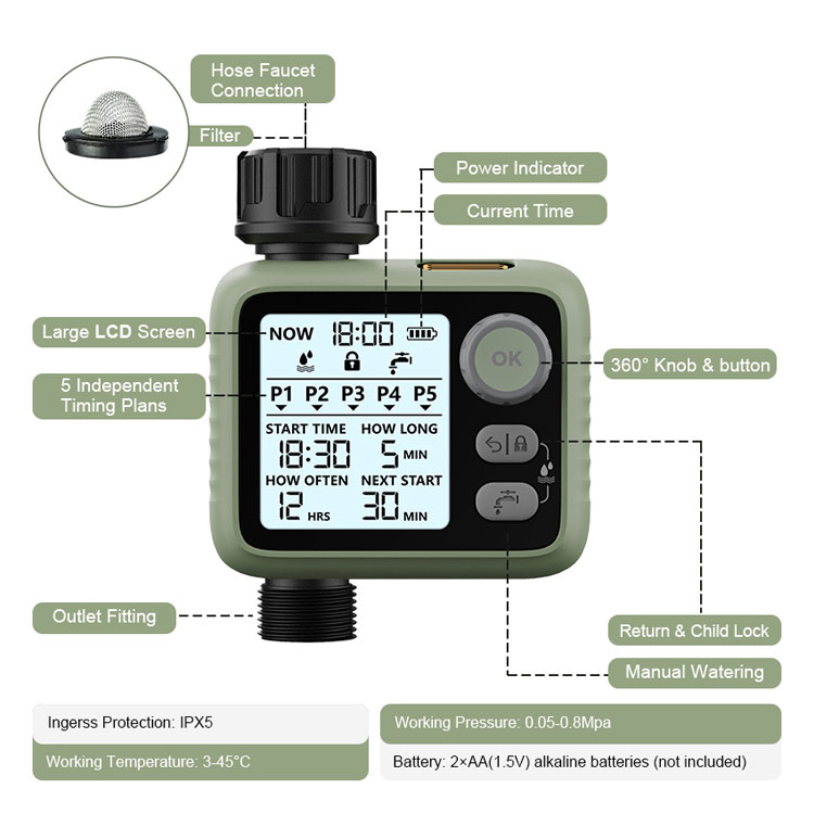 Automatic Backlit LCD Display Digital Smart Irrigation Water Timer Controller System For Outdoor Use