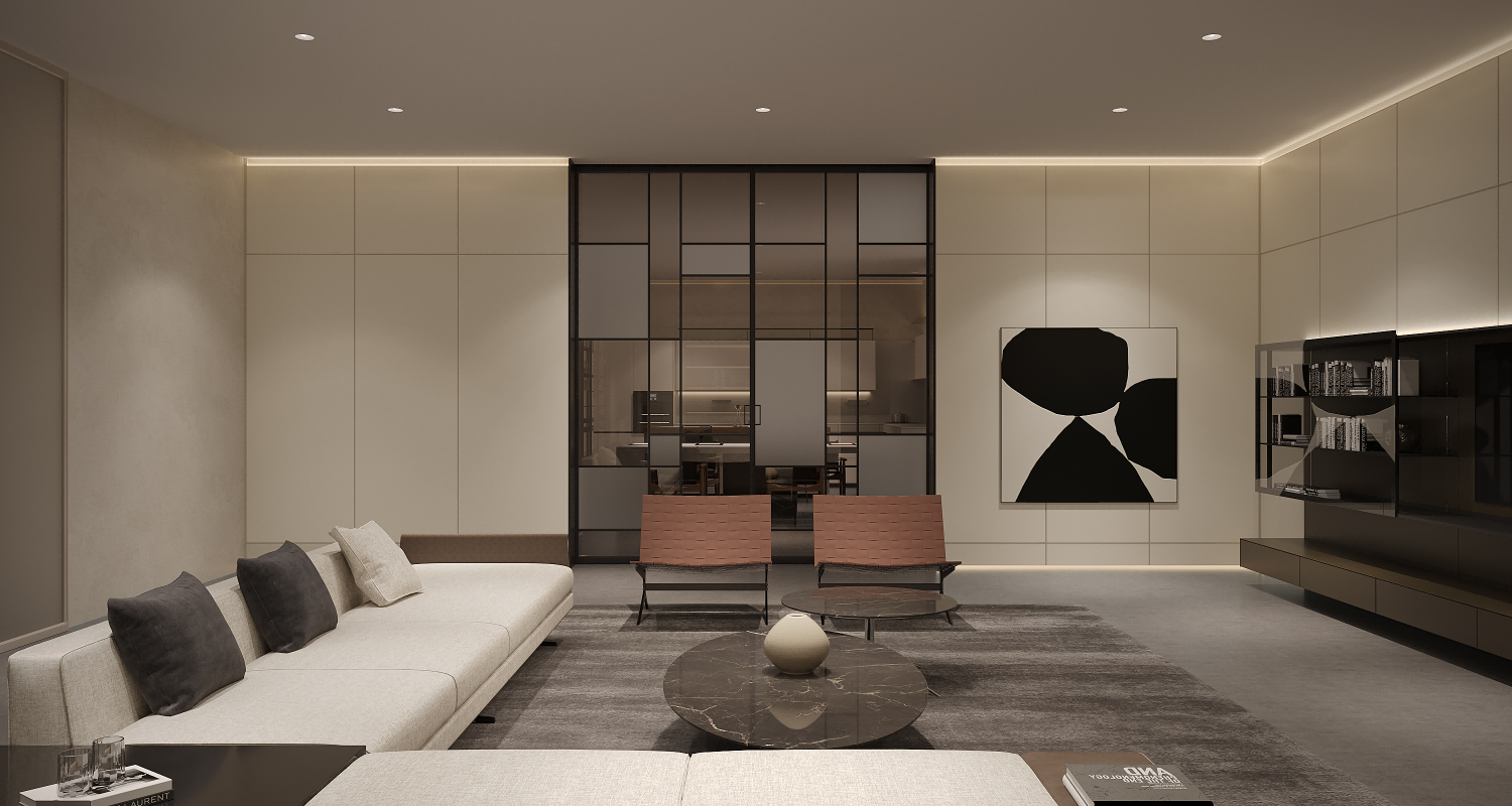 porta deslizante moderna em interior contemporâneo