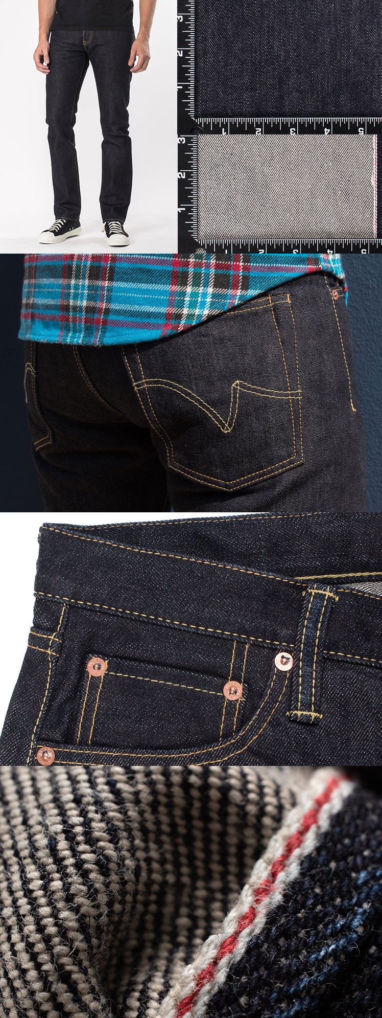 stok lot 17 oz premium denim berat jeans organik kain selvedge classic tapered cut