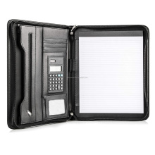 Luxury Artist Leather Zipper Calculator Portfolio with 3 Ring Binder