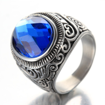 Fashion blue retro Pattern cool gem ring