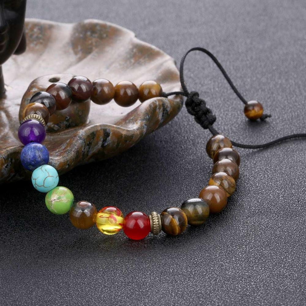 Hombres y mujeres 8 mm lava 7 Chakra difusor de aceite esencial pulsera cuerda trenzada piedra natural pulsera de cuentas de yoga pulsera