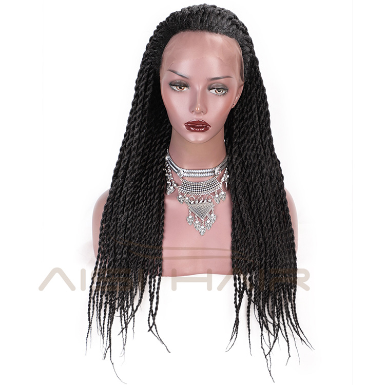 Aisi Hair Twists Long Braiding Lace Front Wigs Natural Black High Temperature Lace Front Synthetic Braided Wigs for Women