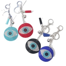 Round Blue Sparkling Crystal Evil Eyes Tassel Keychains Wholesale