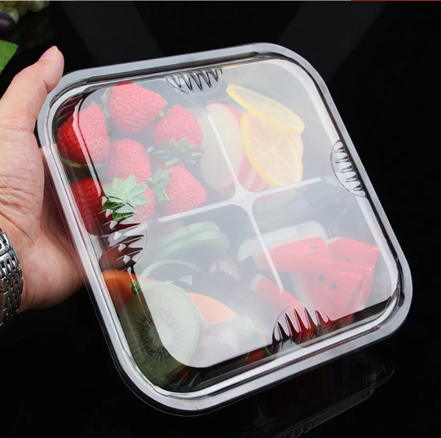 Pet Clear Plastic Compartment Take Away Salad Food Container Tray 16