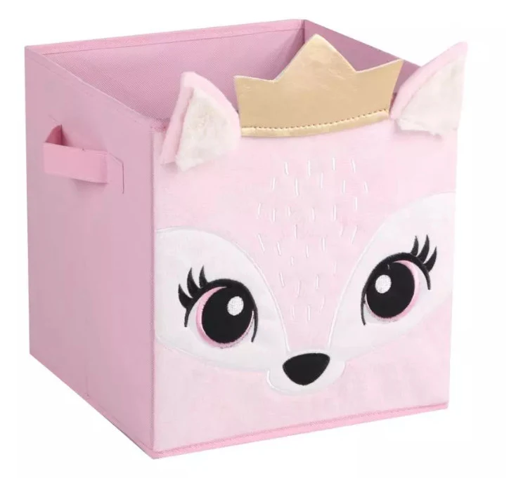 Adorable 3D Animal Design Applique Processed Velvet Fabric Foldable Toy Storage Box