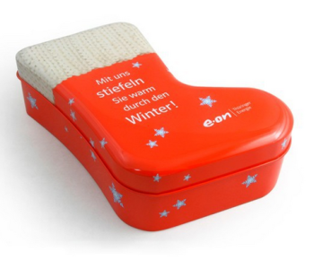 sock shaped tin box