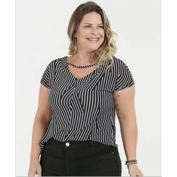 Tryckta Stripe Plus Size toppar och blus