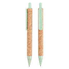 Eco Friendly Recyclable Custom Logo Cork Barrel Wheat Straw Ballpoint Pen