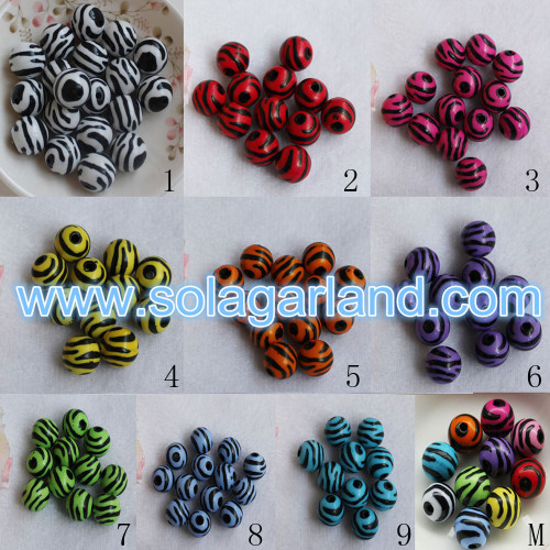 10/12/16/20MM Acrylic Round Striped Zebra Pony Ball Beads